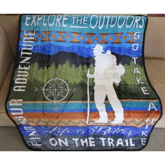 New Hiking Hiker Thick Plush Throw Gift Blanket Outdoors Explore Mountain Trail - Picture 2 of 3